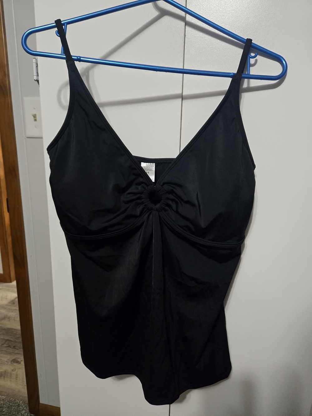 VENUS Black Gathered Front Swim Top